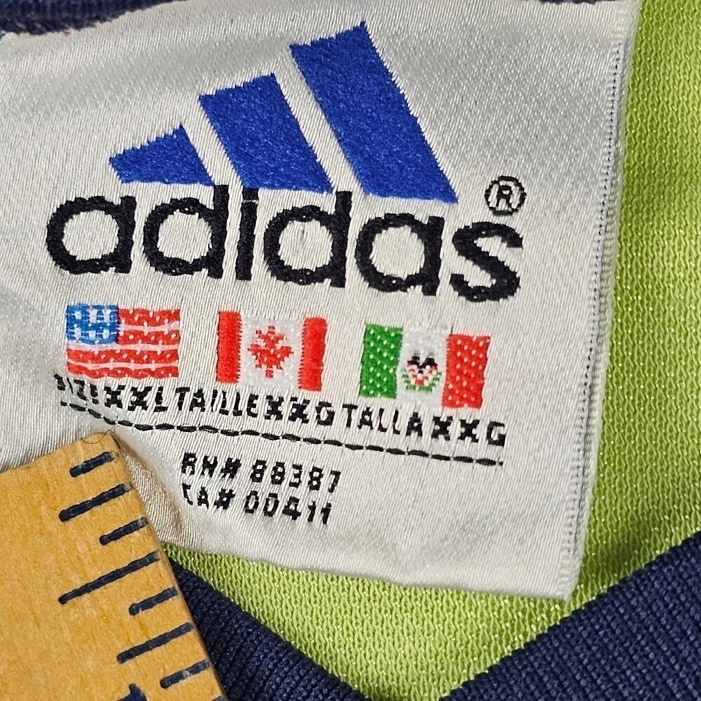 Vintage Adidas XXL Jersey Lime Green - tiny snags see pics Soccer Retro Futbol - Picture 7 of 11